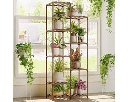 Plantenstandaard Kamerplanten - Bloemenrek Balkon - Planten Decoreren - 100% Massief Hout - 138 cm Hoog - Bruin Gecarboniseerd