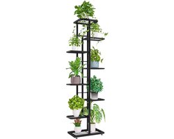 Plantenstandaard met 8 verdiepingen - Metaal - Bloempothouder - Plantenbak - Organizer - Balkon en tuin - Donkergrijs/Zilver - Binnen en buiten - Decoratie - Ruimtebesparend.