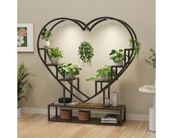 Plantenstandaard met groeilamp, 100x26x138cm, 6 niveaus, metalen en houten plantenrek, bloemenstandaard voor binnen en buiten, decoratief zwart frame en opbergplank, bloemenrek voor binnen, buiten, tuin en balkon