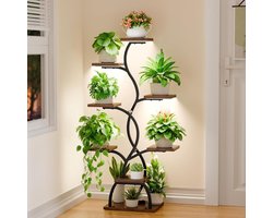 Plantenstandaard met groeilicht - Bloemenrek trap - Planten Binnen Houden - 8 Niveaus met Licht - 125 cm Hoog - Zwart