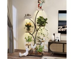 Plantenstandaard met groeilicht voor binnen - Hoog metalen plantenrek met 8 dieren en bloemenhouder