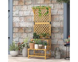Plantenstandaard Met Klimrek Voor Tuin En Terras – 2 Lagen – Hout – Geel – 60 x 50 x 166 cm – Voor Planten En Klimplanten