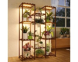 Plantenstandaard Met Kweeklamp - Groot Plantenrek Voor Meerdere Potten - Decoratieve Plantenhouder Met LED Groeilicht - Plantenstandaard Voor Woonkamer, Patio, Tuin En Boho Interieur - Warm Licht