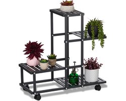plantenstandaard - met wielen - metaal - 4 etages - 60,5 x 61,5 x 26 cm - binnen