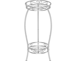 Plantenstandaard, metaal, 69 cm, bloemenstandaard, plantenstandaard, 2-traps bloempothouder, voor binnen en buiten, zilver