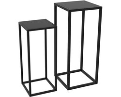 Plantenstandaard - Set van 2 - Plantenkruk met Stalen Poten - Scandinavisch Design - Staal - Zwart