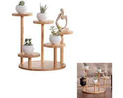 Plantenstandaard voor binnen - 6-laags bamboe plantenstandaard - Plantenstandaard voor op het bureau - 6 trays - Trays met een diameter van 11,5 cm - Ideaal voor het tentoonstellen van planten thuis, op kantoor of op het balkon - Houtkleur