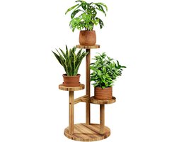 Plantenstandaard voor binnen hoek - Houten plantenplank voor meerdere planten - Kleine ronde bloemenstandaard met etagère voor op het terras, in de tuin, op het balkon, in de woonkamer of slaapkamer (3 niveaus)