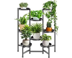 Plantenstandaard voor binnen met 8 niveaus - Verstelbaar en zwart - Geschikt voor 8 plantenhouders - Metalen hoekrek voor bloemendisplay - Ideaal voor terras, tuin, balkon en woonkamer