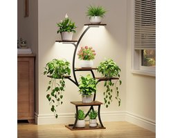 Plantenstandaard Voor Binnen Met Kweeklampen - 7-Laags Hoek Plantenrek Metalen Planken - 44 Inch Hoge Gebogen Plantenhouder Met LED Groeilicht - Ruimtebesparend Bloemenrek Voor Woonkamer, Terras, Balkon En Interieurdecoratie