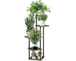 Plantenstandaard voor binnen met wielen - Beweegbare bloemenstandaard voor meerdere planten (5 niveaus, zwart)