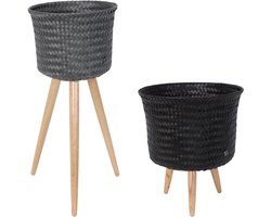 Plantenstandaard zwart en donkergrijs - Bloempot op poten - Handed By - Set van 2 - aanbieding