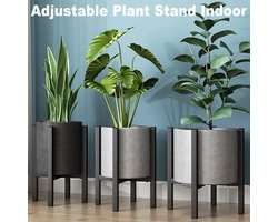 Plantenstandaard zwart, verstelbare plantenstandaard, bloemenstandaard voor binnen, metalen plantenstandaard, verstelbare bloempotstandaard voor binnen en buiten (verstelbreedte 24-36 cm)