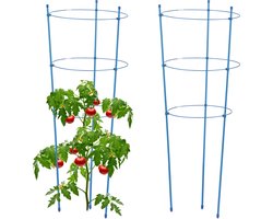 plantensteun set van 2 - 76 cm hoog - metaal - kunststof - 3 verstelbare ringen - blauw