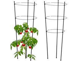plantensteun set van 2 - 76 cm hoog - metaal - kunststof - 3 verstelbare ringen - zwart