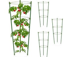 plantensteun - set van 4 - metaal - met 3 ringen - 45 x 18 cm - groen