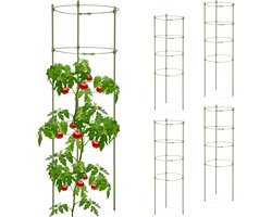 plantensteun set van 5 - met 4 ringen - 90 cm - metaal - kunststof - groen