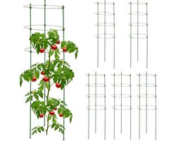 plantensteun set van 6 - 90 cm hoog - 4 verstelbare ringen - tomatensteun - groen