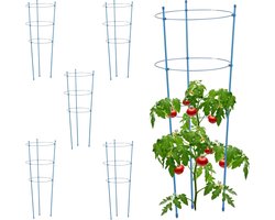 Plantensteun Set van 6 Metaal & Kunststof 76 cm Hoog 3 Verstelbare Ringen Cirkel Blauw
