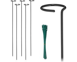 plantensteunen metaal - set van 6 - 80 cm - incl. plantenbinders - zwart