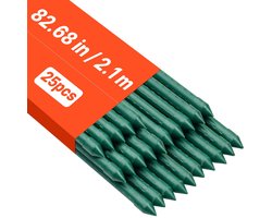 Plantenstokken - Set van 25 - Afmeting Ø11 mm x 210 cm - Kunststofgecoat Metaal - Puntig Uiteinde - Antislipnoppen - Geschikt als Tomatenstokken voor Klimplanten en Groenten