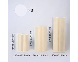 Plantentafel - Bloementafel - Taartplateau - Kerstzuil - Kerstdecoratie - Kerst Accessoire - Papieren cilinder - Opvouwbaar - Decoratie - Versiering - Bruiloft - Tafel - Kerst - Bruiloft - Verjaardag - Feestje - Wit- Display - H40,60,80 CM - 3STK