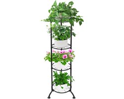 Plantentafel hoge bloempotstandaard - metalen displayhouder voor binnen en buiten - ronde plantenplanken voor thuis tuin - terras balkon kantoor woonkamer badkamer (C) plantentafel