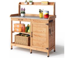 Plantentafel Hout - Tuintafel Werkbank - Planten Verzorgen - Verstelbaar Rek - 112 x 46 x 125 cm - Geel