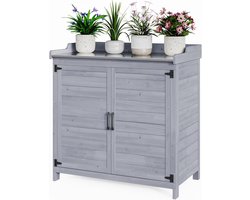 Plantentafel met Ondermeubel – Tuinwerktafel met Werkblad en Beweegbaar Rek, Voor Binnen en Buiten, Grijs, 98x48x95 cm