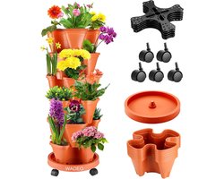 Plantentoren met stapelbare plantenpotten, verticale tuin met 6 niveaus, stapelbare aardbeien-, kruiden-, bloemen- en groenteplantenbak, ruimtebesparend voor maximaal 12 planten & kruiden