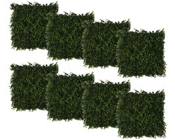 Plantenwandpaneel buxus, groene dichte wand, decoratief wandpaneel, balkonbekleding 50x50 cm, 8 stuks