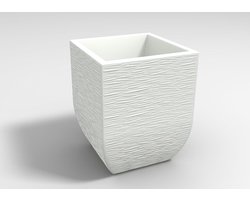 Planter square for indoor and outdoor - Salentino 30 polyethylene striped white - outer dimensions 29 x 29 cm height 43.5 cm - high quality Made in Italy