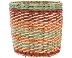 Plantmand Kleurrijk Ø24,5 cm – Rietmand Handgevlochten – Bloempot voor planten – Metalen Frame – Multicolor Decoratie