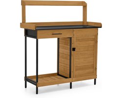 Planttafel met kast - Tuinwerktafel - Planten verzorgen - Gegalvaniseerd werkblad - 47 x 111 x 127 cm - Natuur
