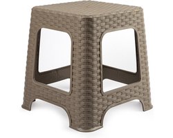 Plasicforte opstapje/krukje - taupe - rotan kunststof - 32 x 32 x 30 cm - Keuken/kamers/DHZ - trapjes - bijzet krukjes
