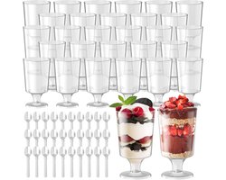 Plastic dessertglazen - 30 stuks - herbruikbare dessertbekers met lepels - 120 ml - ronde transparante plastic bekers voor bruiloften en feesten