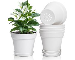 Plastic Flower Pot Set of 6 - Rectangle Plant Pot with Watering System for Indoor and Outdoor Decoration - Home Office