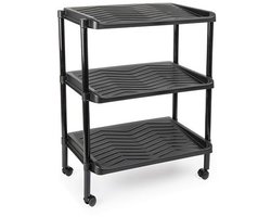 Plastic Forte Schoenenrek - kunststof - 3-laags - zwart - 50 x 30 x 63 cm - schoenenbank - op wielen