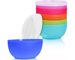 Plastic kommen - 6 stuks - 12 cm - 350 ml - kleurrijk - met deksel - herbruikbaar - onbreekbaar - voor ontbijtgranen - set voor feest en camping Schalen & Presenteerbladen