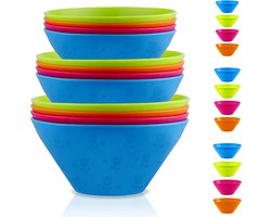 Plastic kommenset - 12 stuks - 3 maten 400/600/750ml - Onbreekbare herbruikbare & lichtgewicht - cornflakes soep pasta ramen popcorn ijs fruit salade - allerlei gebruik