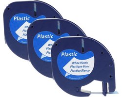 Plastic labels geschikt voor Dymo LetraTag 91201 en LT-100H - 12 mm x 4 m - Zwart op wit - 3 stuks