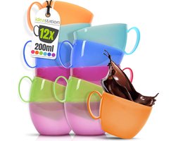 Plastic mokken - 12-delige set - 200 ml - Kleurrijk - Plastic - Onbreekbare - Met handvat
