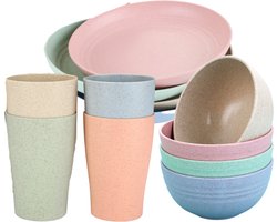 Plastic onbreekbare serviessets, 12 stuks campingservies, lichtgewicht borden, kommen en mokken, magnetron- en vaatwasmachinebestendige borden set, service voor 4, geweldig voor kinderen