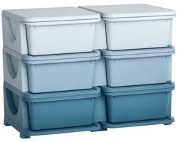 Plastic Opbergdoos 75x37x56,5cm 6 Lades Speelgoed Blauw Plastic Organizer Opslagoplossing Voor Kinderkamer Woonkamer Slaapkamer