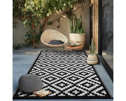 Plastic Outdoor Rug - Buitenkleed Terras - Tuinieren en Ontspannen - Gerecycled Materiaal - 120x180 cm - Zwart/Wit