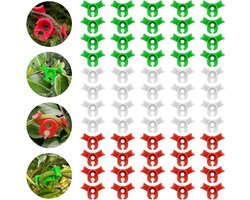 Plastic plantenclips voor groot formaat planten - 60 stuks, groen + rood + wit - Tuinieren, bloemen, planten.