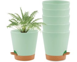 Plastic plantenpot met irrigatiesysteem set van 6 - zelfwaterende plantenbak met schotel voor binnen- en balkontuinplanten - ronde pot voor sappige cactus - groen - 165 cm.