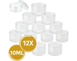 Plastic Potjes met Deksel 10ML – Cosmetica & Sample Potjes – Crème / Pillen – Reisverpakking - 12 stuks