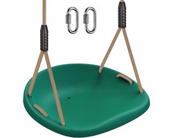 Plastic Schommelstoel van Hoogwaardige Kwaliteit, Antislip Boomschommel Vervanging met Verstelbaar Touw en 2 Karabijnhaken, Duurzame Schommelaccessoires voor Volwassenen en Kinderen, Geschikt voor Binnen en Buiten, Groen
