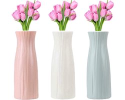 Plastic Vazen - 3 Stuks Elegante Ontwerp Vaas - Modern Decoratief Ornament voor Binnen - Slaapkamer - Woonkamer - Balkon - Tafel Decoratie - Huwelijk - Keuken - Kantoor - 3 Kleuren